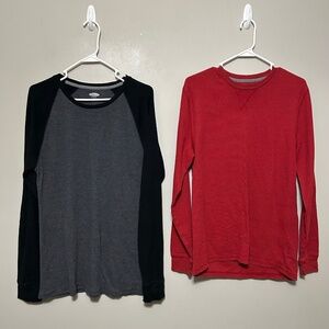 Old Navy Mens T-Shirt Lot L Red Gray Black Waffle Knit Thermal Baselayer Casual